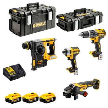 Акумуляторний ударний дриль-шурупокрут DeWALT DCD796, ударний гвинтокрут DCF887, перфоратор DCH273, болгарка DCG405, 3 акб 18V 5.0Ah, з/п, 2 валізи Tough System (DCK422P3)