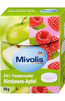 Декстрозні цукерки з виноградним цукром , яблуко-малина Mivolis Traubenzucker 2in1, Himbeere-Apfel, 50 г