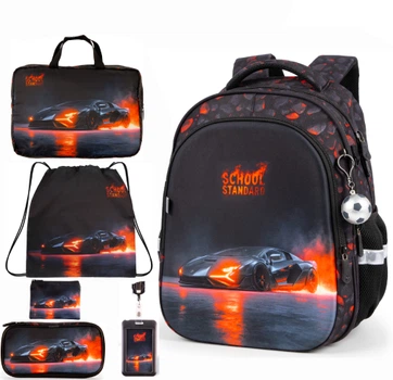 Школьный ортопедический рюкзак 6 в 1 для мальчика School Standard 38х30х18 см с Машиной для младших классов (SET 150-35)