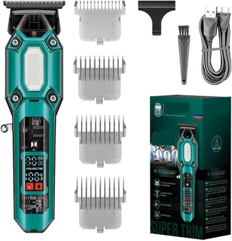 Акумуляторна машинка для стрижки VGR V900, триммер для волосся та бороди, 120 хв автономної роботи, роторний мотор, 4 насадки 1.5–6 мм, леза з нержавіючої сталі, USB зарядка, зелена, компактна та зручна для дому та подорожей