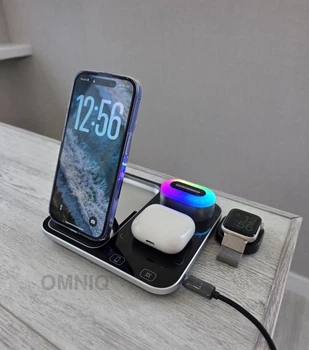 Безпровідна зарядка 4 в 1 Apple Watch iPhone AirPods, Бездротова Док-станція, Нічник Бездротовий зарядний пристрій Apple Watch