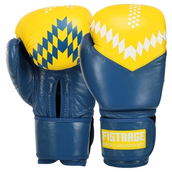 Перчатки боксерские кожаные на липучке Fistrage Fight Gear 7828 размер 14 унций Blue-Yellow