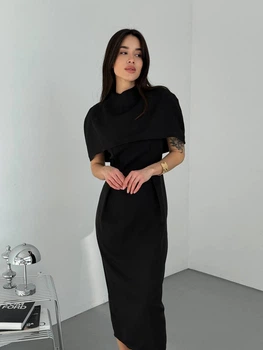 Жіночий комплект А-силуету (сукня міді+накидка) Uaclothes 44-46 Чорний (like36992-174191357)