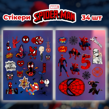 Стикеры Человек Паук 34 шт 2 листа 10,5*15 см, наклейки Spider Man Marvel