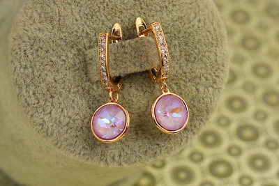 Сережки підвіски Xuping Jewelry Сваровські кружечки світло-рожеві хамелеон 2,8 см золотисті