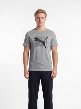 Футболка хлопковая длинная мужская Puma Graphics 69177503 M Medium Gray Heather с принтом (4069161744976)