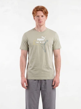 Футболка хлопковая длинная мужская Puma Essentials Graphics 69203161 S Pebble Gray с принтом (4069161729164)
