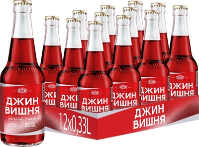 Упаковка слабоалкогольного напою Оболонь Джин Вишня 8% 0.33 л х 12 шт. (4820193039641)