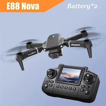 Детский квадрокоптер-дрон E88NOVA с пультом ДУ 2.4", двойная камера, оптический поток (зависание), 360° переворот, складной корпус, 2 аккумулятора, черный