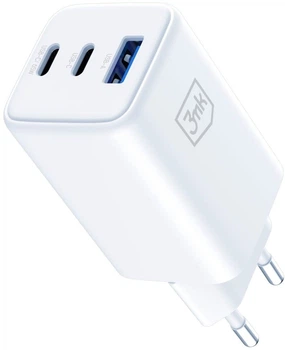 Мережевий зарядний пристрій 3MK Hyper Charger 65W GaN QC4+ White (5903108640107)