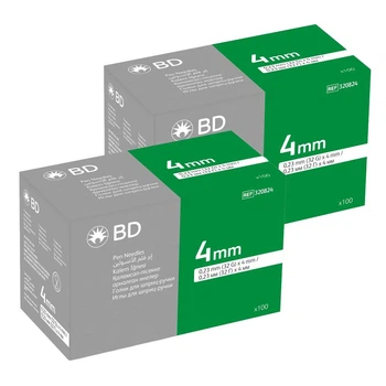 Голки для інсулінових ручок "BD Microfine Thin Wall" 4 мм (32G x 0,23 мм), 200 шт.