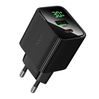 Мережевий зарядний пристрій Hoco CS84A Excellent PD30W+QC3.0 charger with digital display(EU) Black