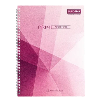Зошит офісний Buromax PRIME А4 96л. пружина збоку клітинка в картонній обкладинці рожевий (BM.24451101-10)