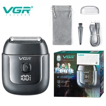 Сіткова електробритва VGR V380 трьома плаваючими сітками IPX6 USB зарядка сухе та вологе гоління компактний акумуляторний шейвер для чоловіків професійна бритва для бороди та щетини