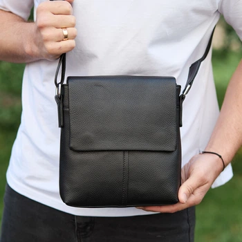Сумка-мессенджер мужская кожаная через плечо Tiding Bag 48450 21х23х5.5 черная (JDT-0850054)