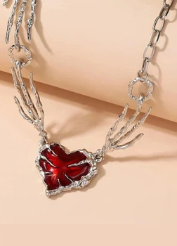 Кольє жіноче з червоним серцем Fashion Jewelry Сріблясте 19181