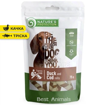 Беззернові ласощі для собак Nature's Protection Duck and Cod Rolls Натюр Протекшн для чутливого травлення роли з качки та тріски 75 г (4771317460929)