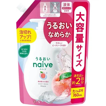 Жидкое мыло для тела с экстрактом листьев персика Kracie Naive Body Soap Рeach , пополнение 760 мл