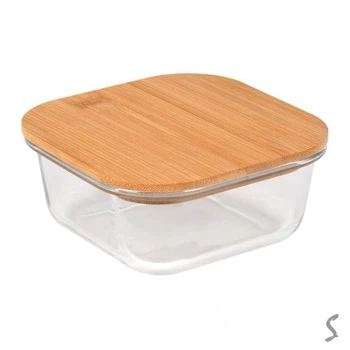 Контейнер скло з бамбуковою кришкою "Square" 15.5*15.5*6.5см 700мл Stenson R35699-M