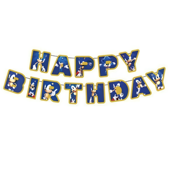Гірлянда Паперова Розтяжка Happy Birthday Сонік Sonic