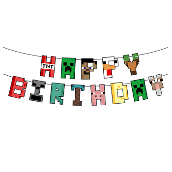 Прапорці Паперові Happy Birthday В Стилі Майнкрафт Minecraft
