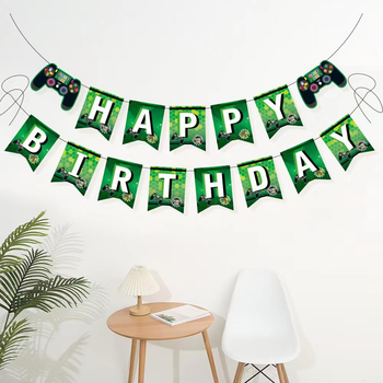 Прапорці Паперові Геймер Happy Birthday Зелений