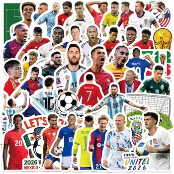 Набір стікерів 50 шт футбол - чемпіонат світу - FIFA World Cup 2026, зірки футболу, наклейки з гравцями, декор для ноутбука, телефону, валізи