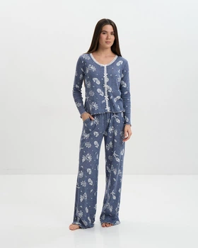 Пижама женская широкие штанами - рубчик Nicoletta 45052в M темно синий