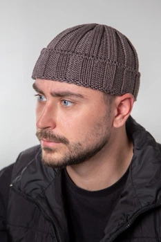 Чоловіча шапка в'язана 2*2 Braxton "Аксель" міні-біні Темна кава 56-59 000040393