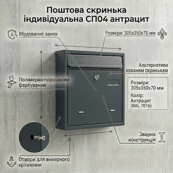Индивидуальный почтовый ящик СП04 антрацит (350х305х70 мм) для частных домов и коттеджей