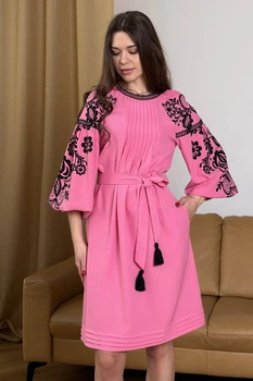 Жіноча міді сукня з друкованим орнаментом та паском Nenka M Рожевий (nenka3659-M)