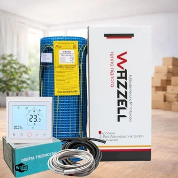 Комплект нагрівальний мат WAZZELL EASYHEAT 200 Вт + програмований з Wi-Fi термостат. Тепла підлога під плитку 15 м² / 3000 Вт