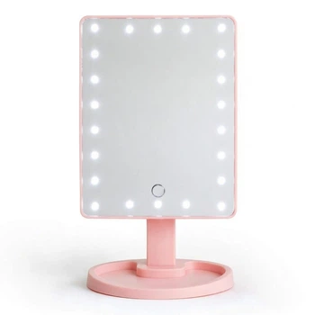 Дзеркало косметичне 21х16 см 22 LED Рожеве