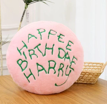 Декоративна плюшева подушка Harry Potter Гаррі Поттер - торт від Хеґріда Happee Birthdae Harry - рожева 40 см