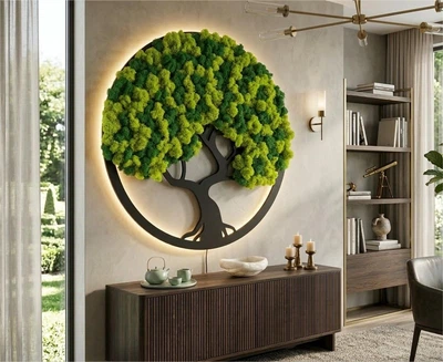 Панно, Картина зі стабілізованим мохом Tree of life 2 мох Фінський преміум - Led 30см