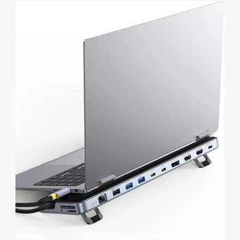 Док-станція Baseus EliteJoy EH3 12-в-1 з підставкою — USB-C, HDMI, DisplayPort, потрійний 4K, PD 100 Вт, Ethernet, TF/SD