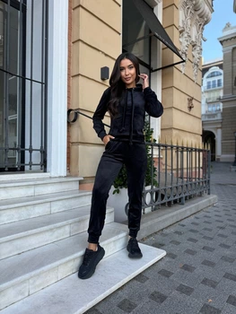 Жіночий спортивний велюровий костюм (худі+штани) Uaclothes 50-52 Чорний (like37609-180411358)