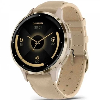 Смарт-годинник Garmin Venu3S Soft Золотистий S.Steel Bezel w.French GrayCase and Leather Band 010-02785-55