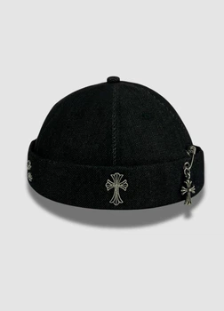 Джинсовая кепка докер без козырька - Хром Хартс / Chrome Hearts 56-58 см Темно-серый
