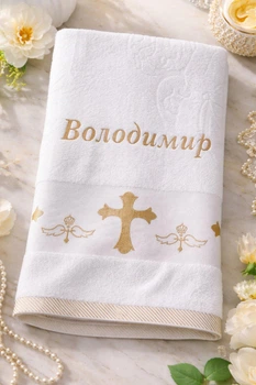 Іменна крижма з вишивкою (Хрестильний рушник) "Володимир" Розмір 70 см 140 см (можна будь-яке ім'я на замовлення)