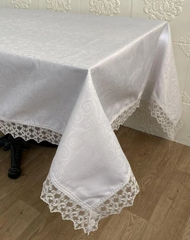 Скатерть Masali полиэстер с кружевом 160х260 Model 515 White