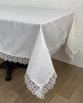 Скатерть Masali полиэстер с кружевом 160х300 Model 513 Cream