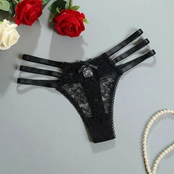 Трусики жіночі стрінги мереживні з декором бантик Honey Fashion Accessories S чорний (2-114)