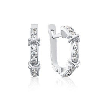 Серебряные серьги с дорожкой фианитов, 925 проба, английская застёжка, покрытие родий