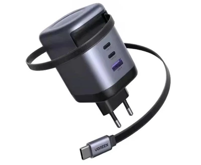 Зарядное устройство Ugreen X606 Nexode GaN 100W Fast Charger с выдвижным USB-C кабелем и 3 портами для быстрой зарядки ноутбука, MacBook Pro/Air/Neo, iPhone 17/16, Galaxy S26, Pixel, iPad, MatePad, дрона DJI 2C1A Black (65586)