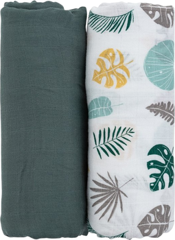 Zestaw otulaczy Petite&Mars Misty Green Leaves 2 w 1 z muślinu bambusowego 120 x 120 cm 2 szt (8596202005926)