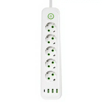 Сітковий фільтр-підовжувач 5 розеток 3 USB A + 1 Type-C на 3 метри, білий(HP-5-41)(WB)