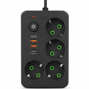 Сітковий фільтр-підовжувач 4 розетки 2 USB-A+1 USB Type-C на 5 метрів, чорний(HP-5-48)(WB)