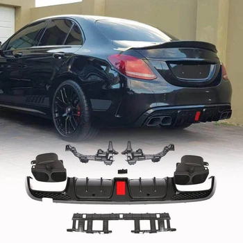 Диффузор заднего бампера с насадками выхлопа (для SD C43 AMG 2015-2019, Карбон) для Mercedes C-сlass W205