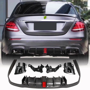 Диффузор заднего бампера с насадками V2 (для AMG/AMG-Line 2016-2019, Карбон) для Mercedes E-class W213